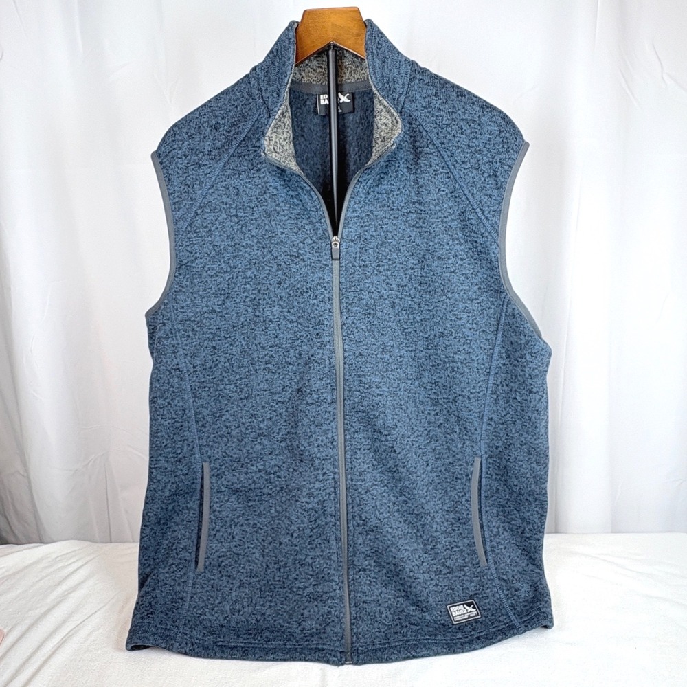 Eddie Bauer Radiator Sweater Fleece Vest Men XL Blue Heather Full Zip Fall Prep